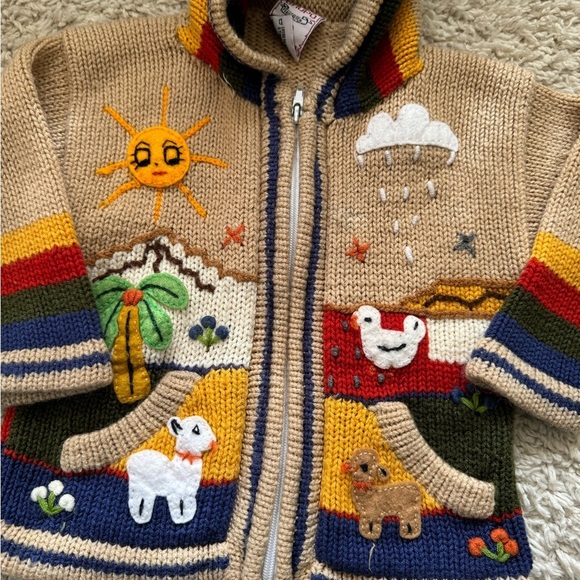 Handmade Children’s Peru Meych Peruvian Wool Sweater Jacket Size 2 Unisex - Picture 3 of 6